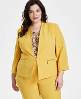 Kasper Plus Collarless Open-Front Long-Sleeve Blazer