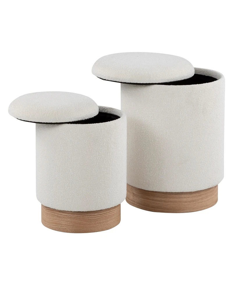 Marla Contemporary Nesting Ottoman Set In Natural Wood and Cream Fabric by Lumisource