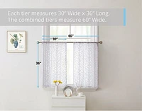 Audrey Embroidered Sheer Voile Window Curtain Short Rod Pocket Tiers For Kitchen Bedroom Small Windows Bathroom