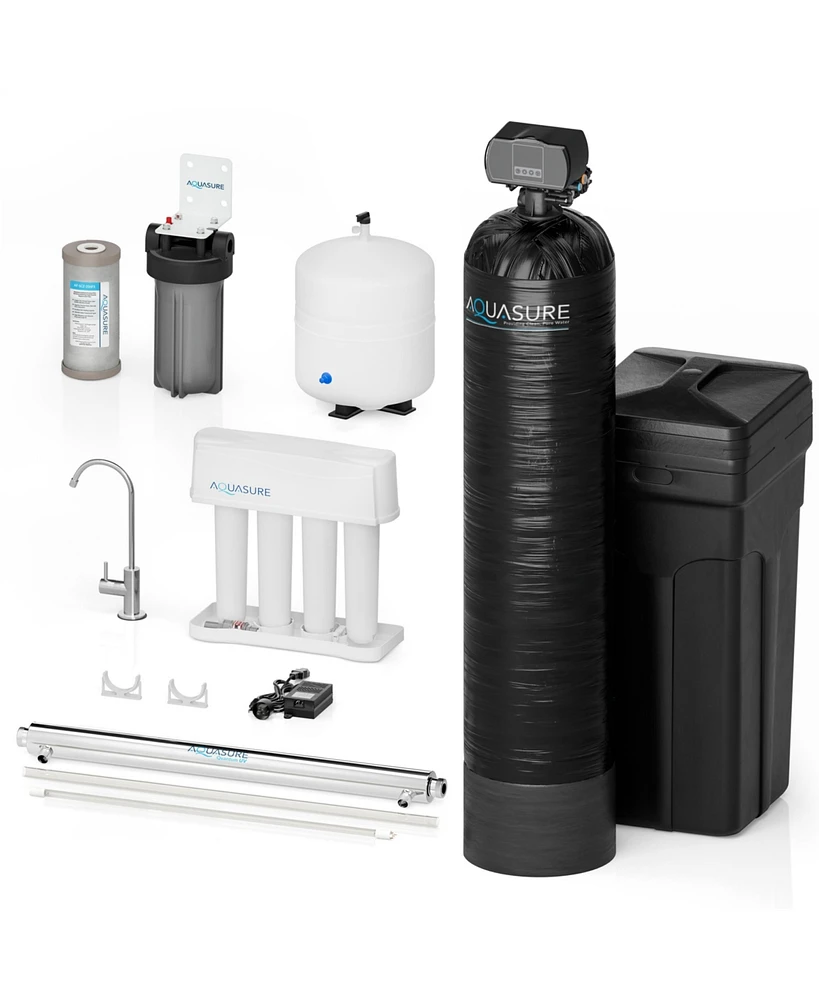 Aquasure Signature Series | 64,000 Grains Water Softener with 12 Gpm Quantum Uv Sterilizer and 75 Gpd Reverse Osmosis Ro System