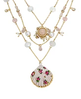 Betsey Johnson Faux Stone Floral Shell Layered Necklace