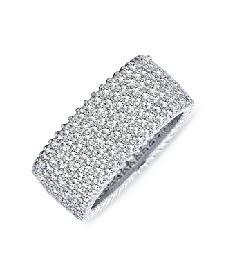 Bling Jewelry Pave Cubic Zirconia 5 Row Wide Cz Wedding Eternity Band Ring For Women For Girlfriend .925 Sterling Silver
