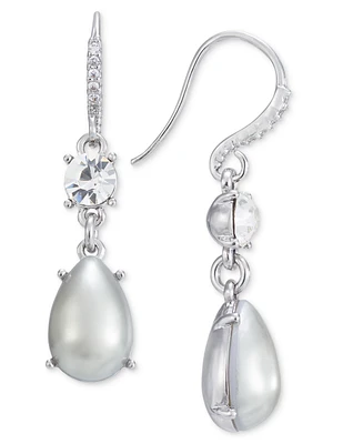 Charter Club Silver-Tone Crystal & Color Imitation Pearl Drop Earrings, Created for Macy's