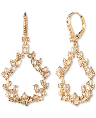 Marchesa Gold-Tone Imitation Pearl & Stone Vine Leaf Orbital Earrings