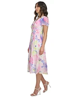 Dkny Women's Floral Crinkle Chiffon Midi Dress