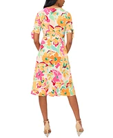 Msk Petite Floral Print Tie-Sleeve Midi Dress