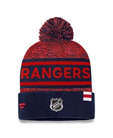 Men's Fanatics Navy, Red New York Rangers Authentic Pro Cuffed Knit Hat with Pom