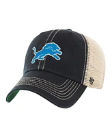 Men's '47 Brand Black, Natural Detroit Lions Trawler Clean Up Trucker Adjustable Hat