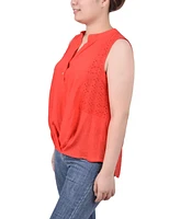 Ny Collection Women's Sleeveless Blouse with Eyelet Insets
