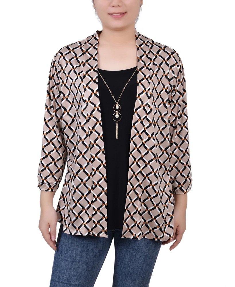 Ny Collection Women's 3/4 Sleeve Two-Fer Top