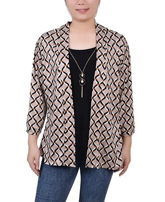 Ny Collection Women's 3/4 Sleeve Two-Fer Top