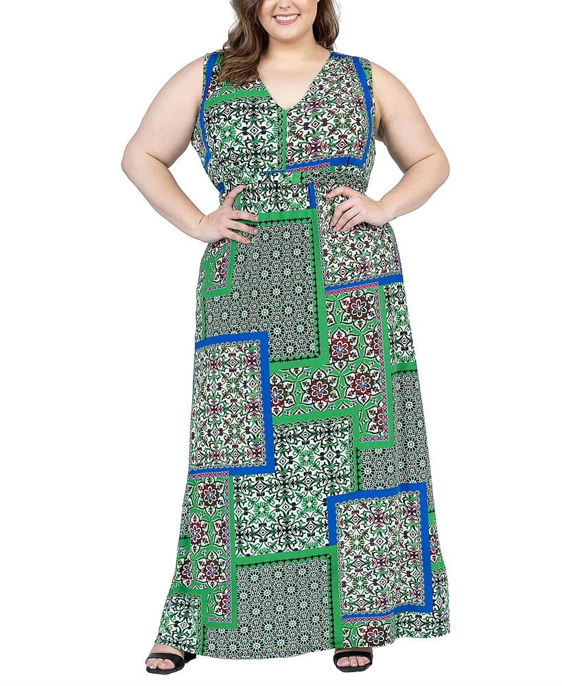 24seven Comfort Apparel Plus Size V Neck Sleeveless Maxi Dress