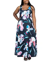 24seven Comfort Apparel Plus Scoop A Line Sleeveless Maxi Dress