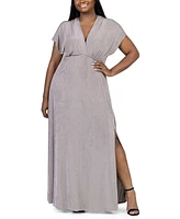 24seven Comfort Apparel Plus Size Front Slit Empire Waist Maxi Dress