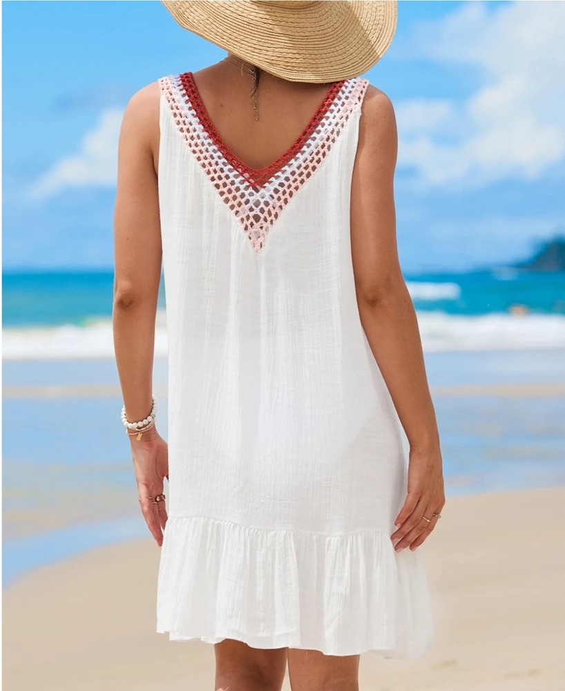 Women's White & Crochet V-Neck Mini Cover-Up