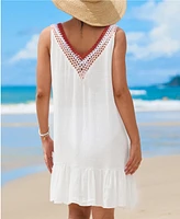 Women's White & Crochet V-Neck Mini Cover-Up