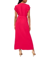 Msk Women's V-Neck Flutter-Sleeve Belted Maxi Dress