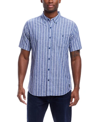 Weatherproof Vintage Men's Short Sleeve Striped Cotton Button Down Shirt