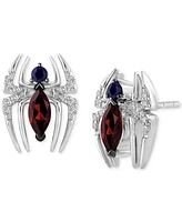 Wonder Fine Jewelry Garnet (1/2 ct. t.w.) Sapphire (1/8 ct. t.w.) & Diamond (1/10 ct. t.w.) Spiderman Stud Earrings in Sterling Silver