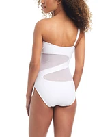 Bar Iii Women's One-Shoulder Mesh Cutout Swimsuit, Created for Macy's