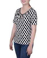 Ny Collection Women's Short Sleeve Top with Ring Details