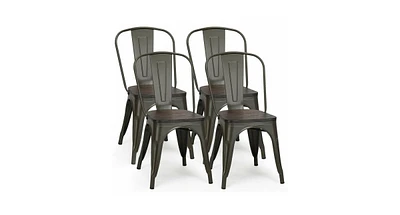 4 Pieces Tolix Style Metal Dining Side Chair Stackable Wood Seat