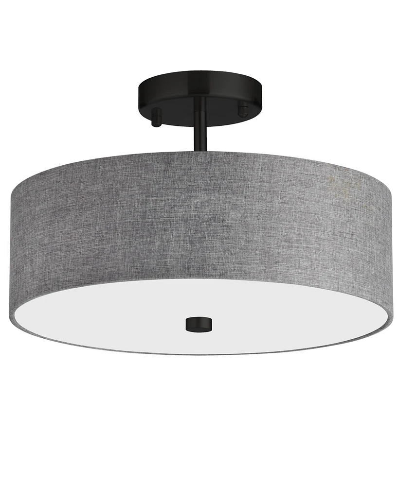 Dainolite 9.25" Metal, Fabric Everly 3 Light Semi-Flush Mount with Shade