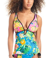 Bar Iii Women's Printed Plunge-Neck Tankini Top, Created for Macy's