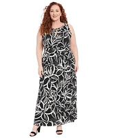 London Times Plus Floral-Print Halter-Neck Maxi Dress