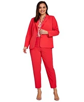 Tahari Asl Plus Size Two Button Jacket Swirl Print Bow Blouse Pants