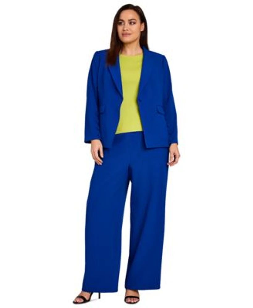 Tahari Asl Plus Size One Button Blazer Knit Top Wide Leg Pants