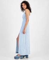 Guess Women's Cruz Floral-Print Slit-Front V-Neck Denim Maxi Dress