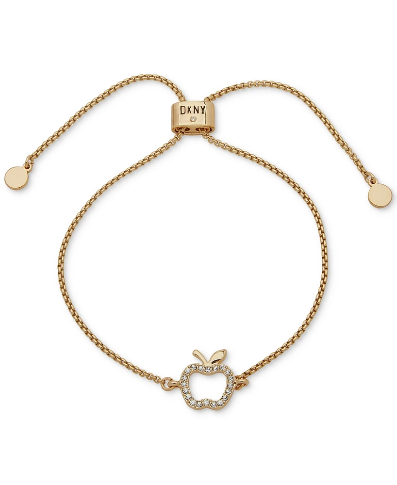 Dkny Gold-Tone Pave Crystal Apple Slider Bracelet