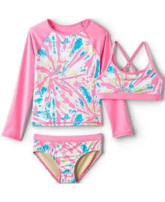 Lands' End Big Girls Plus Chlorine Resistant Rash Guard Swim Top Bikini and Bottoms Upf 50 Swimsuit Set