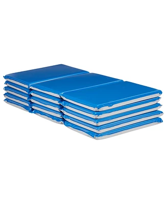 ECR4Kids Premium Folding Rest Mat, 3-Section, 1in, Sleeping Pad, Blue/Grey, 5-Pack