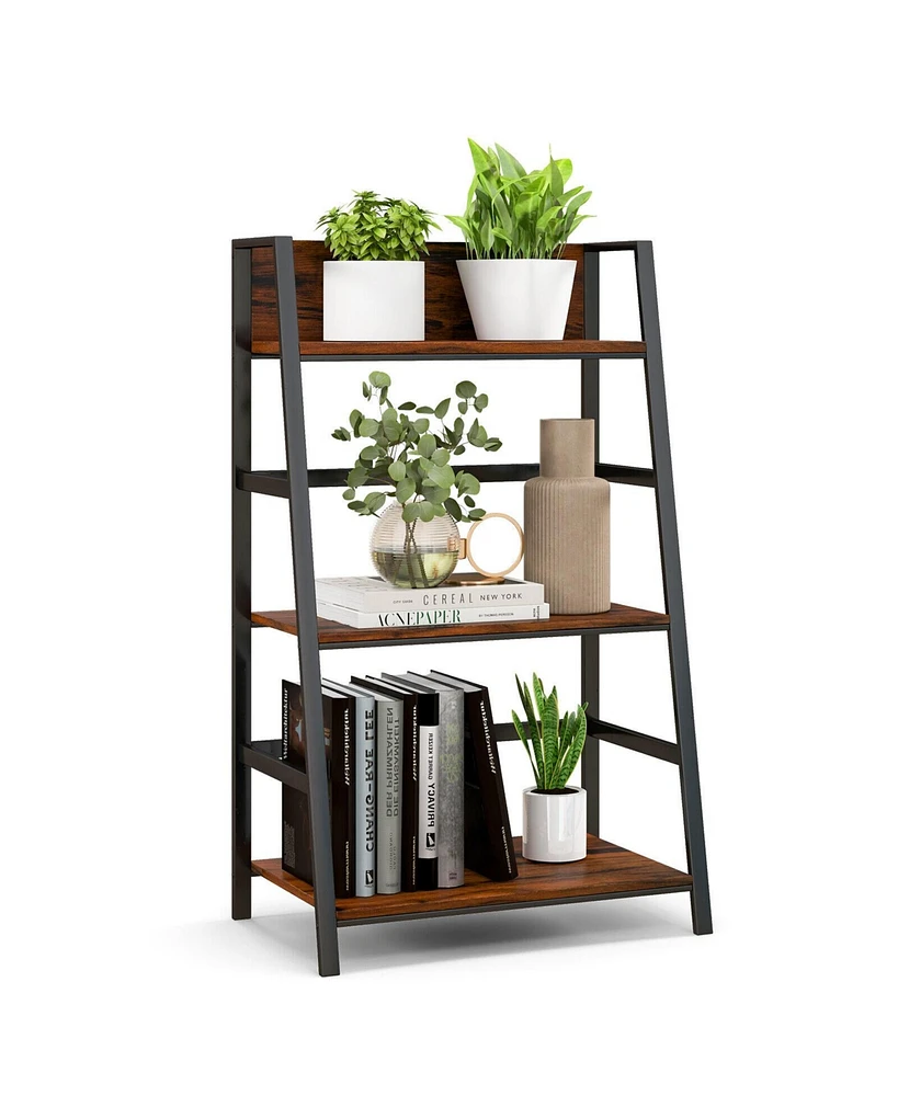 3-Tier Ladder Industrial Bookshelf with Metal Frame