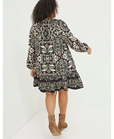 FatFace Women's Plus Size Amy Mosaic Leaf Tunic Dress