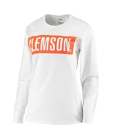 Women's Pressbox White Clemson Tigers Big Block Whiteout Long Sleeve T-shirt