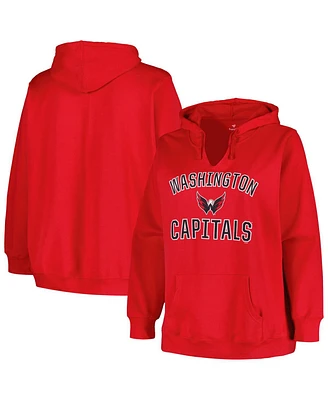 Women's Profile Red Washington Capitals Plus Arch Over Logo Pullover Hoodie