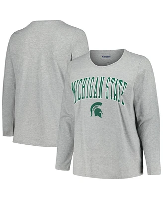 Women's Profile Heather Gray Michigan State Spartans Plus Arch Over Logo Scoop Neck Long Sleeve T-shirt