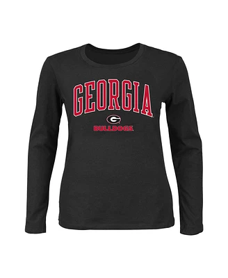 Women's Profile Black Georgia Bulldogs Plus Arch Over Logo Crew Neck Long Sleeve T-shirt