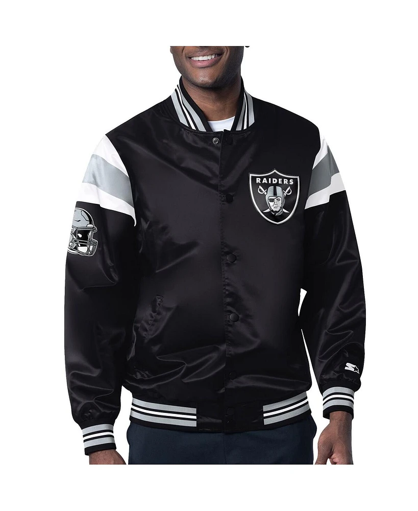 Men's Starter Black Las Vegas Raiders Satin Full-Snap Varsity Jacket