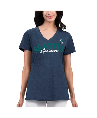 Women's G-iii 4Her by Carl Banks Navy Distressed Seattle Mariners Key Move V-Neck T-shirt