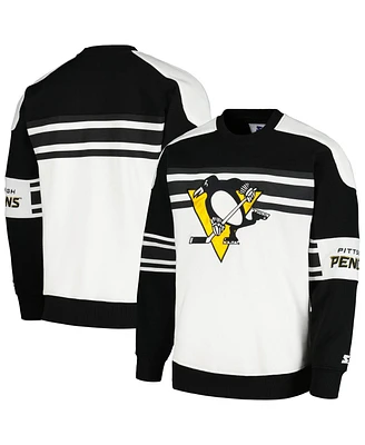 Men's Starter White Pittsburgh Penguins Defense Fleece Crewneck Pullover Sweatshirt