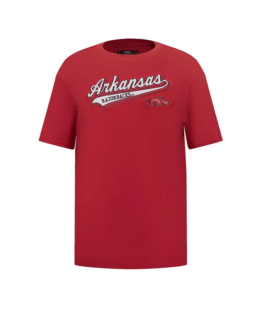 Women's Pro Standard Cardinal Arkansas Razorbacks Script Tail Oversized Boyfriend T-shirt