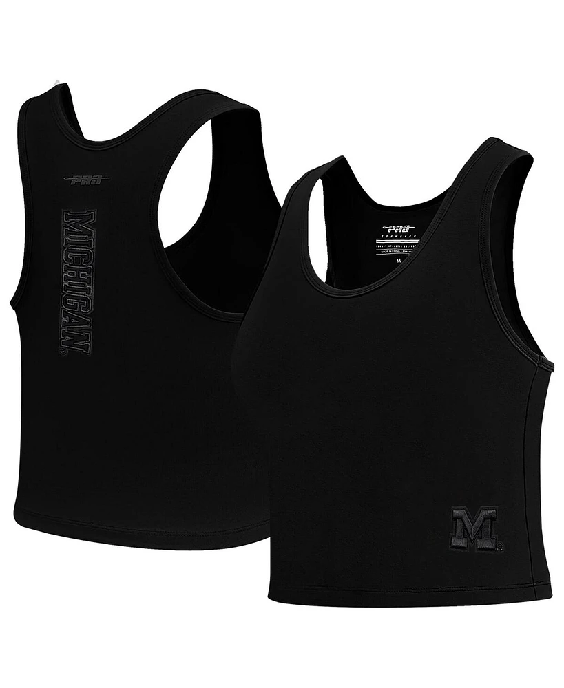 Women's Pro Standard Black Michigan Wolverines Tonal Neutral Fitted Waist Length Racerback Tank Top