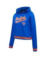 Women's Pro Standard Blue New York Knicks Script Tail Cropped Pullover Hoodie