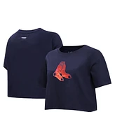 Women's Pro Standard Navy Boston Red Sox Painted Sky Boxy Cropped T-shirt