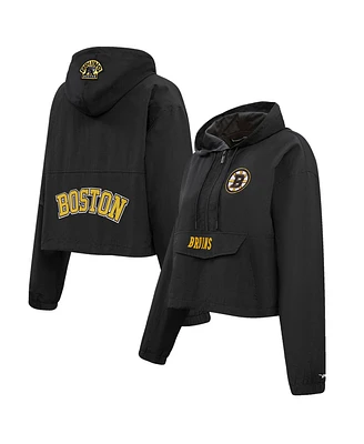 Women's Pro Standard Black Boston Bruins Classic Cropped Half-Zip Wind Jacket