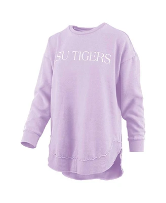 Women's Pressbox Purple Distressed Lsu Tigers Seaside Springtime Vintage-Like Poncho Pullover Sweatshirt